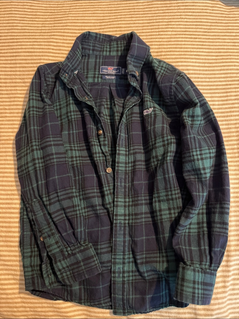 Vineyard Vines Navy and Green Plaid Flannel Shirt